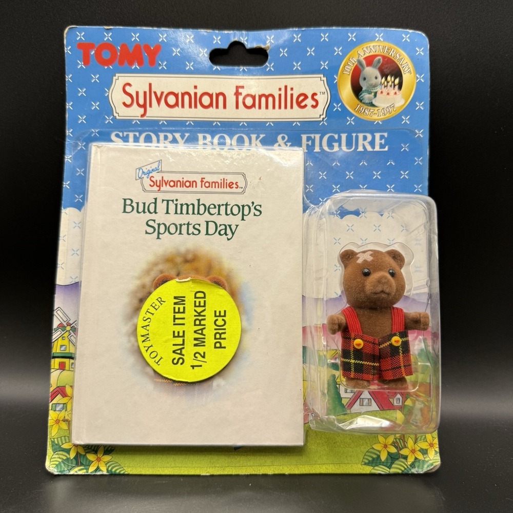 VTG TOMY Sylvanian Families Bud Timbertop's Sports Day Storybook & Figure 1997